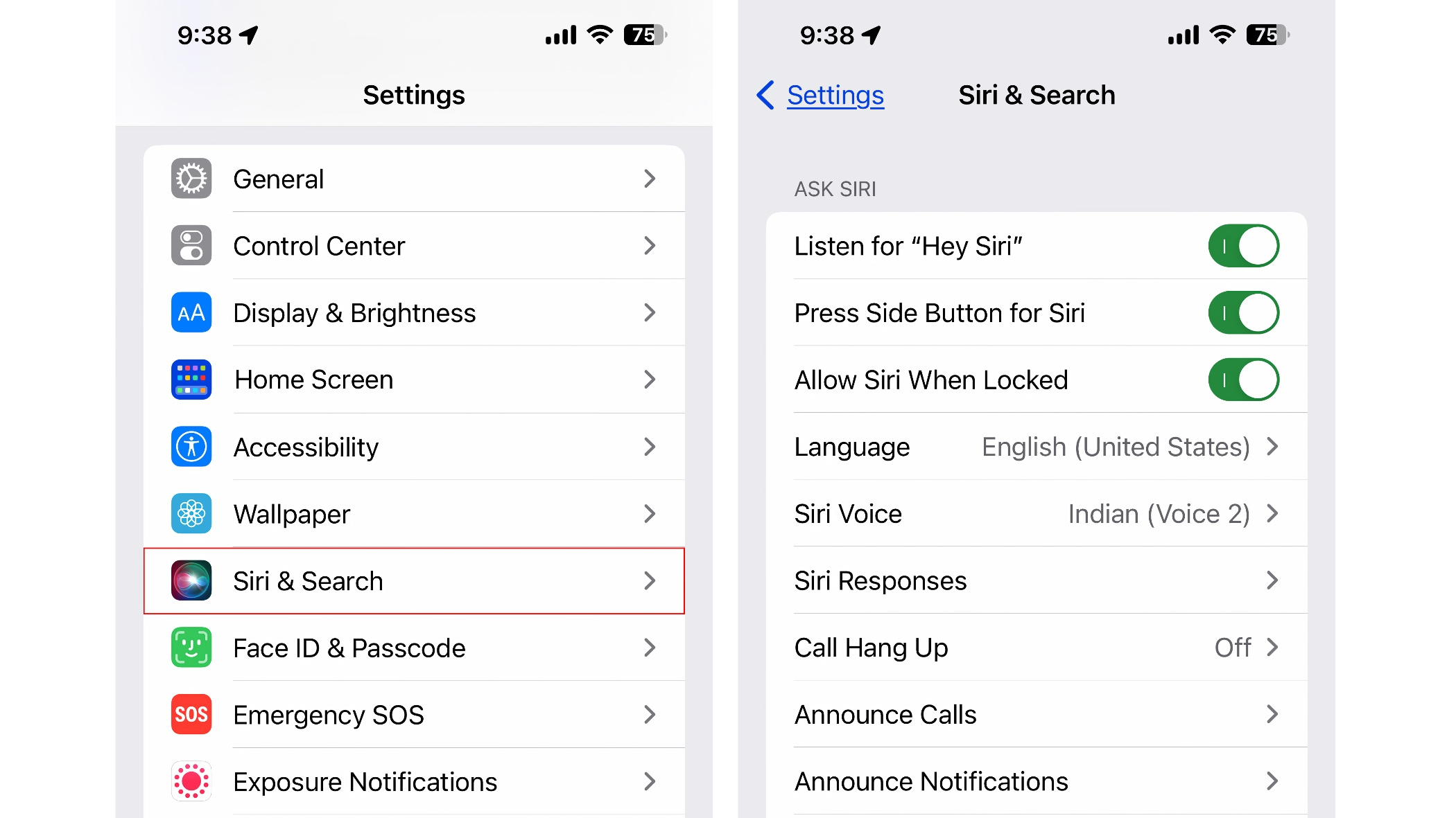 iOS 16 Настройки Siri